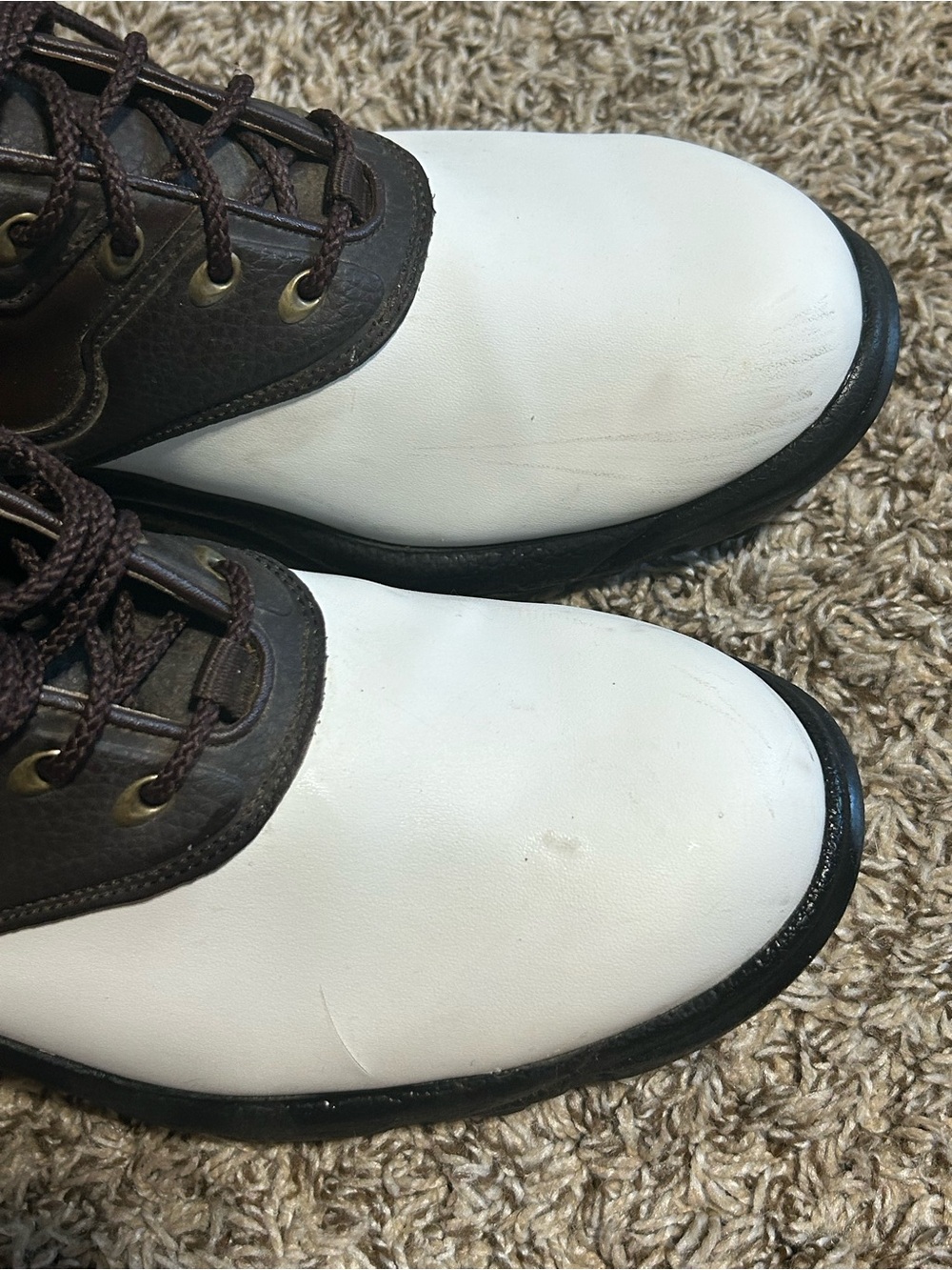 New FootJoy GreenJoys Golf Shoes Mens 11 M Saddle Soft Spikes  White Brown - Picture 10 of 11